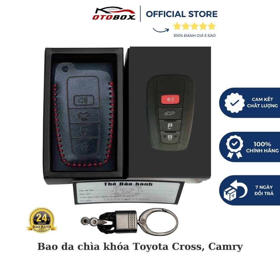 Bao da chìa khóa ô tô xe hơi Toyota camry, altis, cross chìa khóa 4 nút smartkey da thật chống xước chính hãng OTOBOX