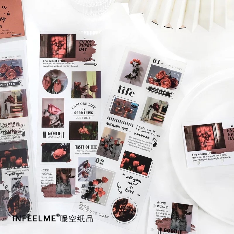 Set 2 tờ stickers nhựa PET Infeel.me về cuộc sống trang trí minimalist DIY