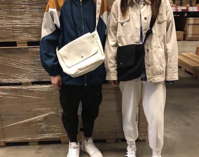 Túi Vải Nắp Lệch Đeo Chéo Nút Đồng 🦋 Túi Tote Chéo Vải Canvas Dáng Unisex 2 Màu 🦋