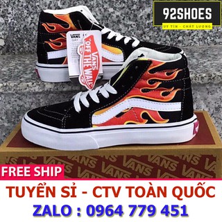 [ Free ship] Giày thể thao old skool lửa đen trắng cổ cao siêu cá tính