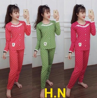 Đồ Bộ Mặc Nhà Chấm Bi Phối Ren Hót