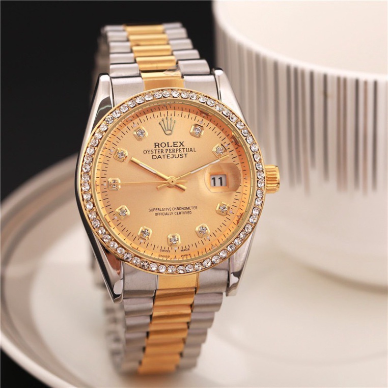 Đồng hồ Rolex nam - viền đá daimond cao cấp, dây kim loại đúc nguyên khối không bay màu, thời trang sang trọng, quý phái