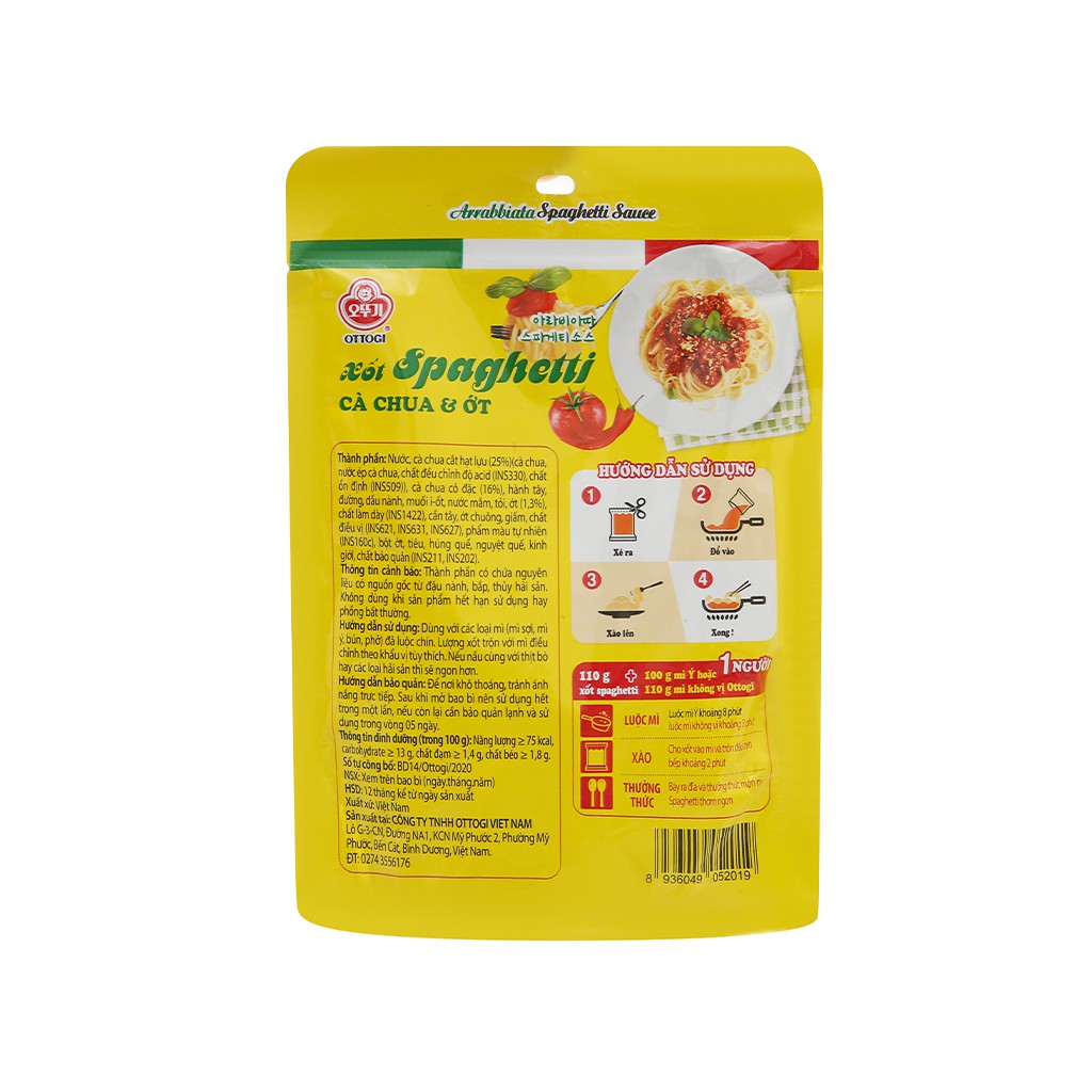 Xốt (Sốt) mì Spaghetti vị cà chua và ớt Ottogi gói 110g