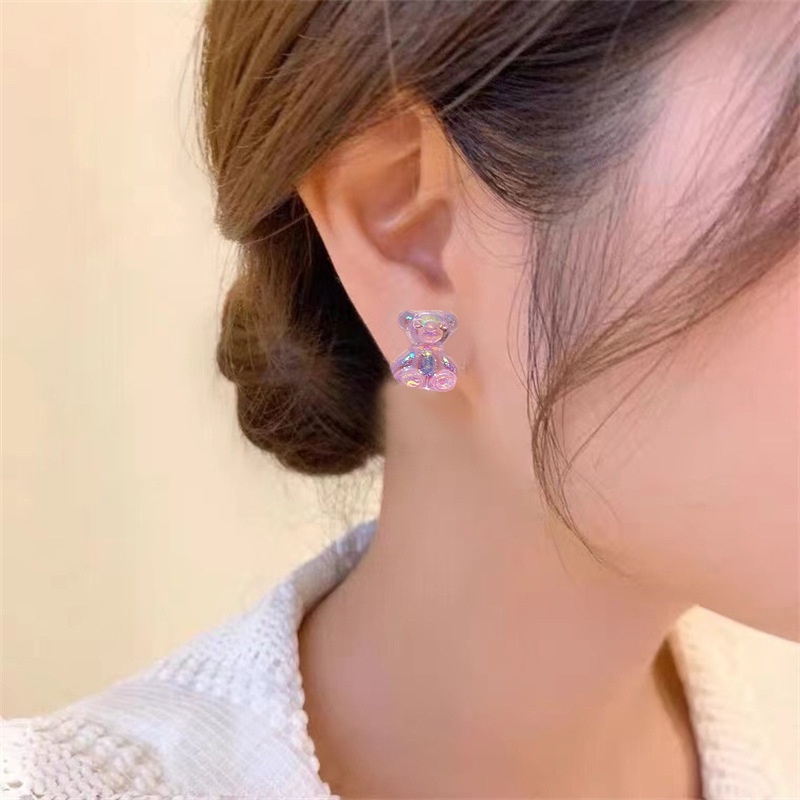 Đôi khuyên tai hình gấu mini bằng acrylic màu kẹo thời trang dễ thương cho nữ