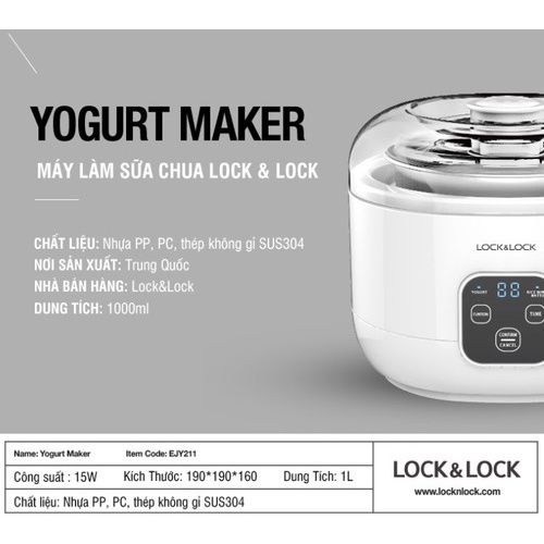 Máy làm sữa chua Lock &amp; Lock 1 lít EJY110SLV - máy ủ Yogurt tự động