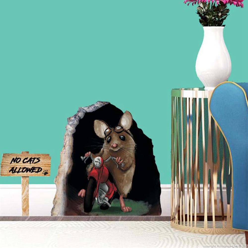 Miếng Dán Tường Trang Trí Hình Lỗ Chuột 3D Nghệ Thuật