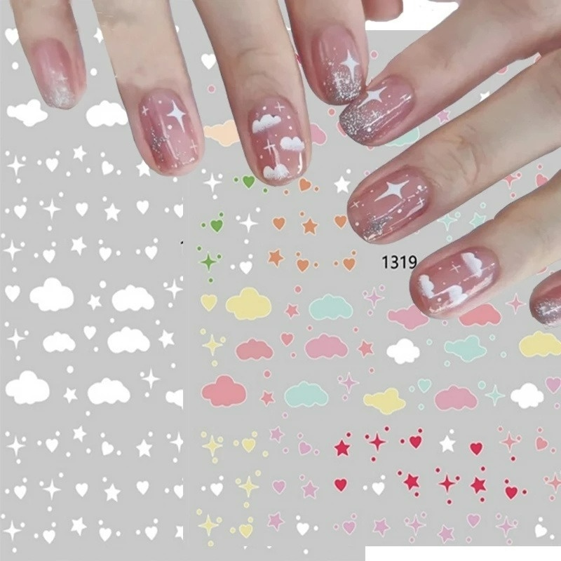 1 Tấm Đề Can Dán Móng Tay 3D Hình Mặt Trăng/Trái Tim Siêu Mỏng Tự Dính