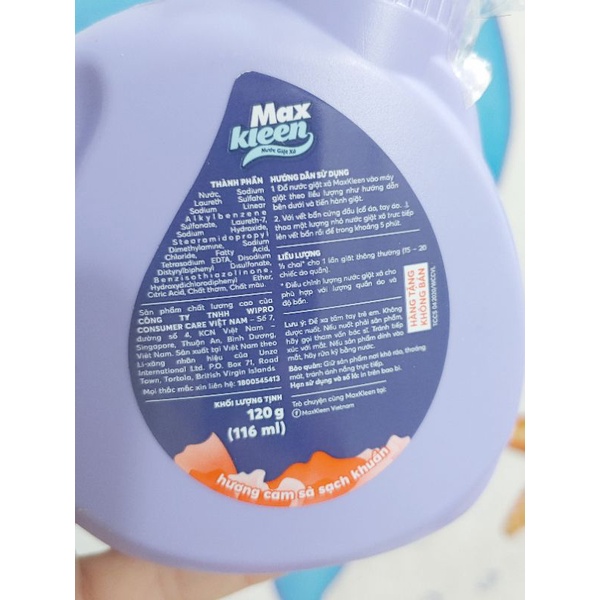 Nước giặt Maxkleen Hương Cam sả sạch khuẩn chai dùng thử120g