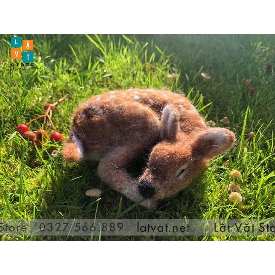 Bé Hươu Sao Ngủ Quên Làm Từ Len Chọc, có 2 kích thước kèm video hướng dẫn cách làm, DIY NEEDLE FELT SLEEPING FAWN