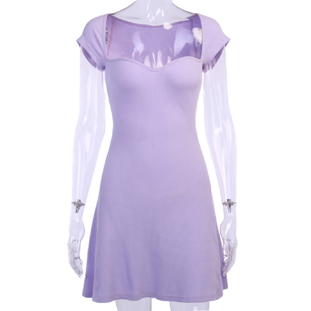 Đầm Dệt Kim Cổ Vuông Màu Trơn Dáng Chữ A Xinh Xắn Cho Nữ