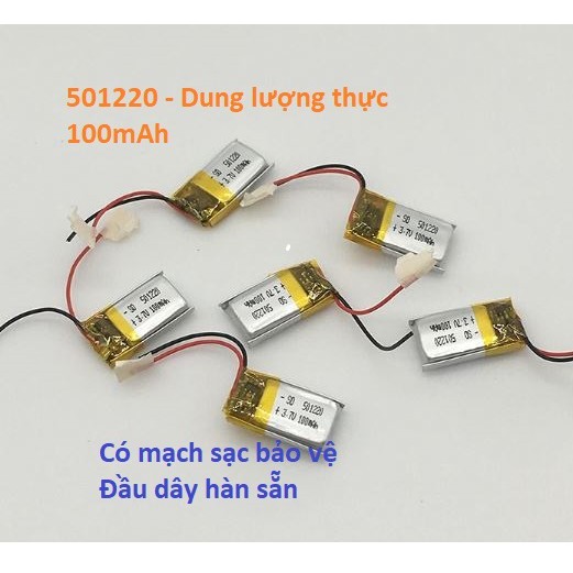 Pin lithium 501220 polymer 100mAh 3.7V cho tai nghe Bluetooth Kính 3D vòng đeo tay thể thao