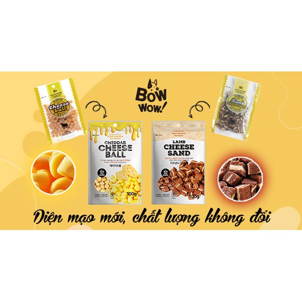 Bowwow Bánh thưởng_Bánh Thưởng dạng viên mềm vị phô mai thịt cừu dành cho chó mèo_túi 100gr