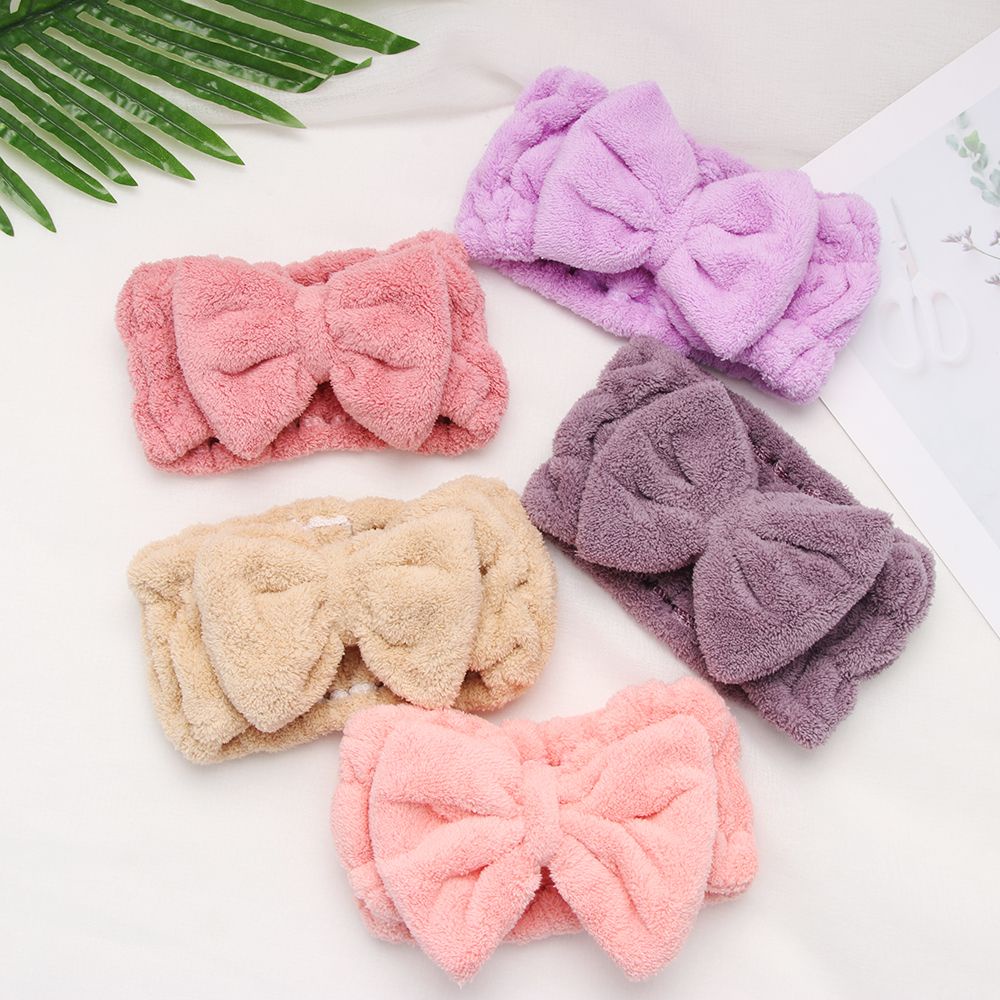 Băng Đô Cài Tóc Bằng Lông Cừu San Hô Mềm Đính Nơ Dành Cho Nữ Mihan1