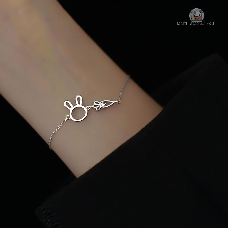 Vòng tay mạ bạc hình thỏ cà rốt dễ thương dành cho nữ