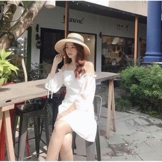 🔥đầm rớt vai tay lưới cực xinh siêu hót