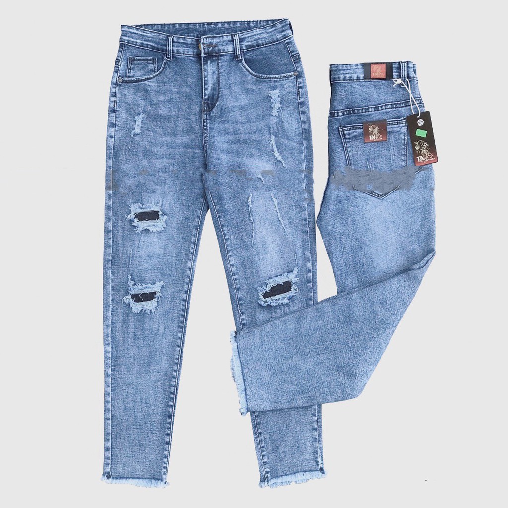 [SIZE ĐẠI 60kg~90kg] Quần jean dài BIG SIZE  rách vá LƯNG CAO big size co dãn mạnh màu xanh đậm 3057