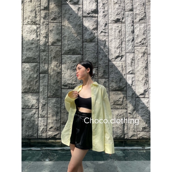 Áo somi tay dài màu VÀNG PASTEL tươi tắn