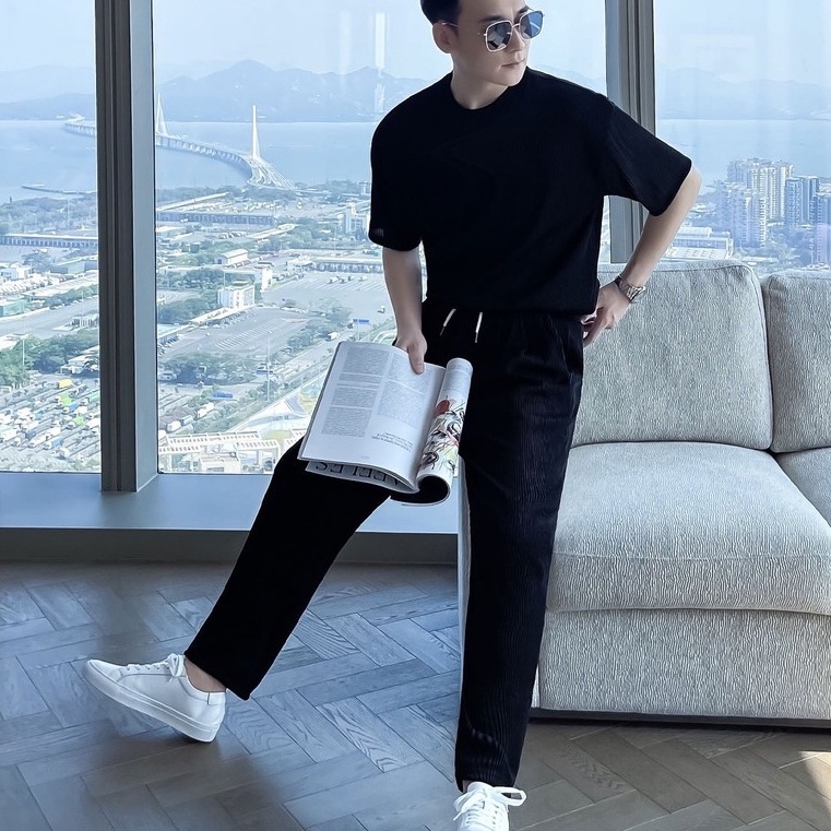 Bộ Đồ Nam Basic Cotton Unisex , Bộ Quần Áo Thể Thao Ngắn Tay Form Rộng Vải Tăm Hàn Co Giãn Phong Cách Hàn Quốc