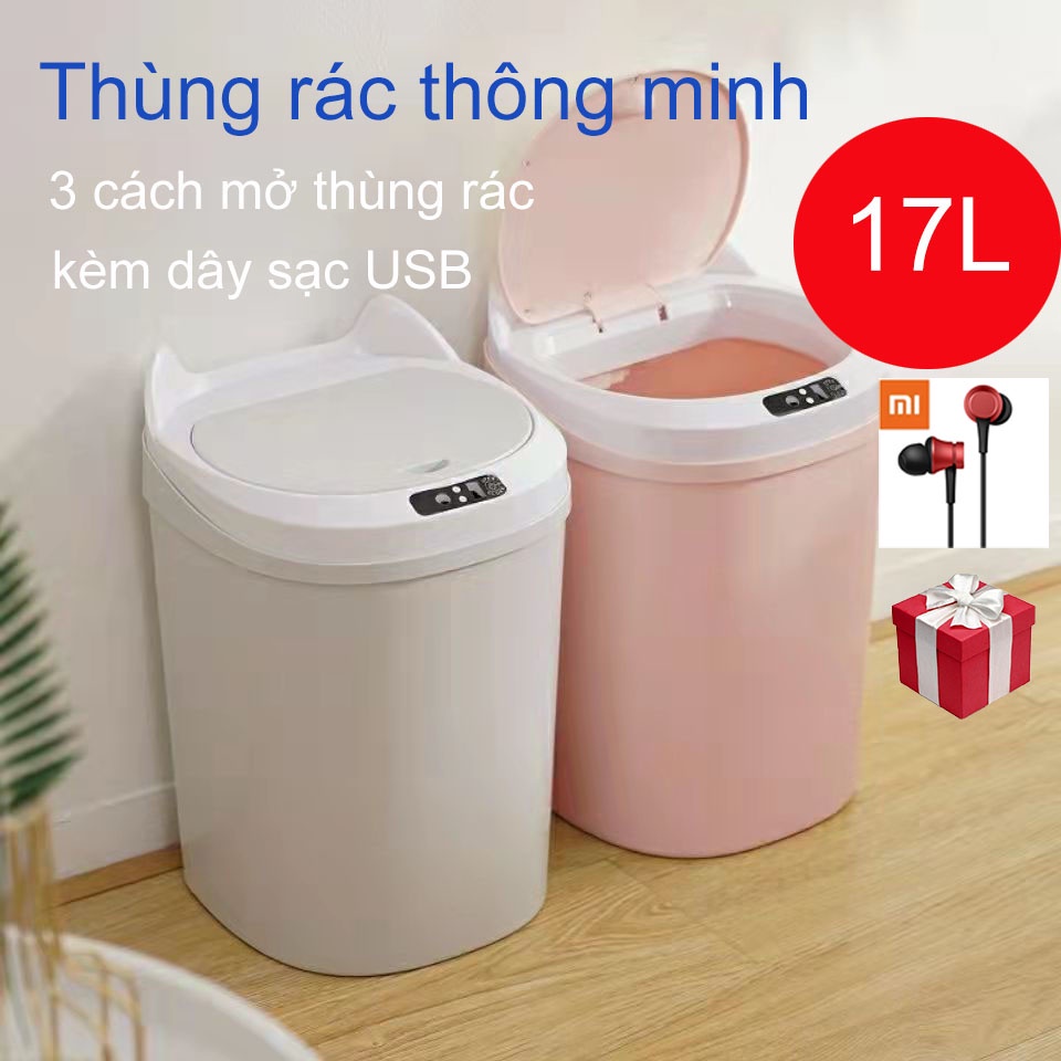 Thùng Rác Tự Động Cảm Ứng 17L Cao Cấp, Thùng Rác Thông Minh Gia Đình Có Nắp Cho Phòng Khách Phòng Ngủ Nhà Bếp Tiện Dụng