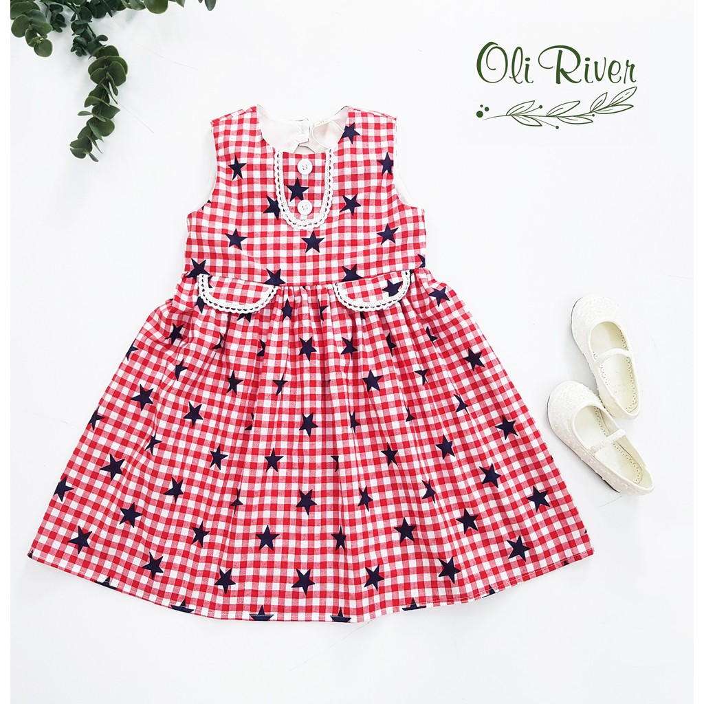 Váy đầm bé gái Oli River ngôi sao ca rô đỏ  hở lưng thô mát cực đẹp từ 2-8 tuổi chính hãng - Misolkids by huong274