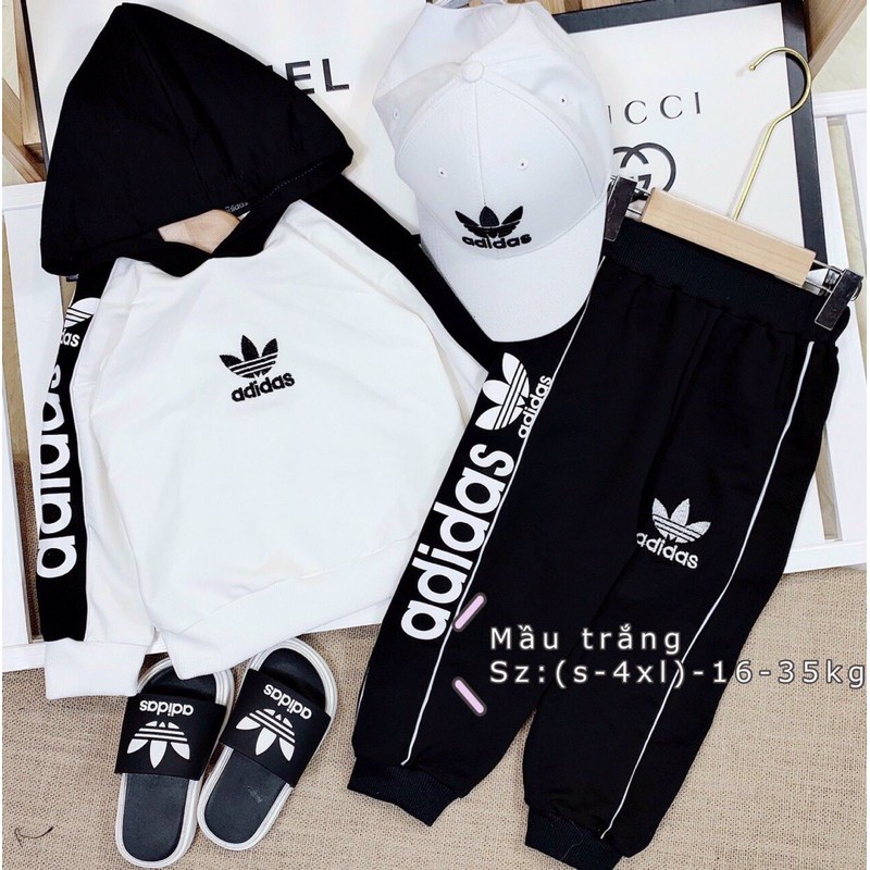 [ Hot Sale] Bộ Nỉ Da Cá Bé Trai, Size 3 - 10T, Set Nỉ có Mũ/ Adidas, Chất Nỉ Co Dãn, Mềm Mại