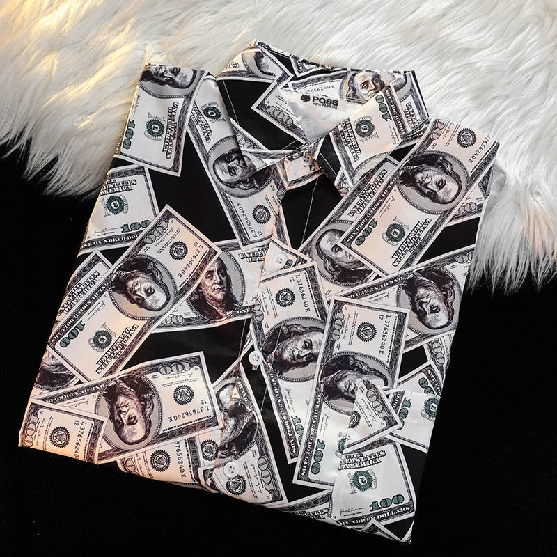 PASS Korean style retro banknote loose slimming men's and women's same style design style shirt high-end top long sleeve shirt trendy 9bLC