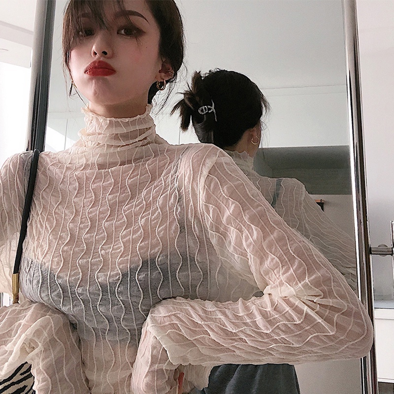 QADCOL  Áo Thun Tay Dài Ôm Dáng Phối Ren Phong Cách Phương Tây Gợi Cảm Hàng Mới