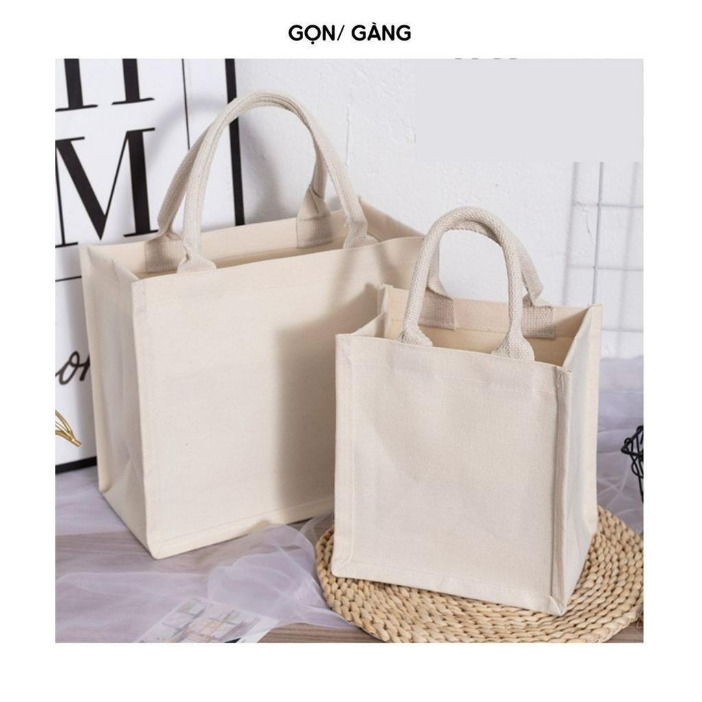 Túi canvas trắng trơn chống nước túi xách nữ vuông form đựng quần áo đi biển túi vải tote vintage đi làm đi học Gọn Gàng