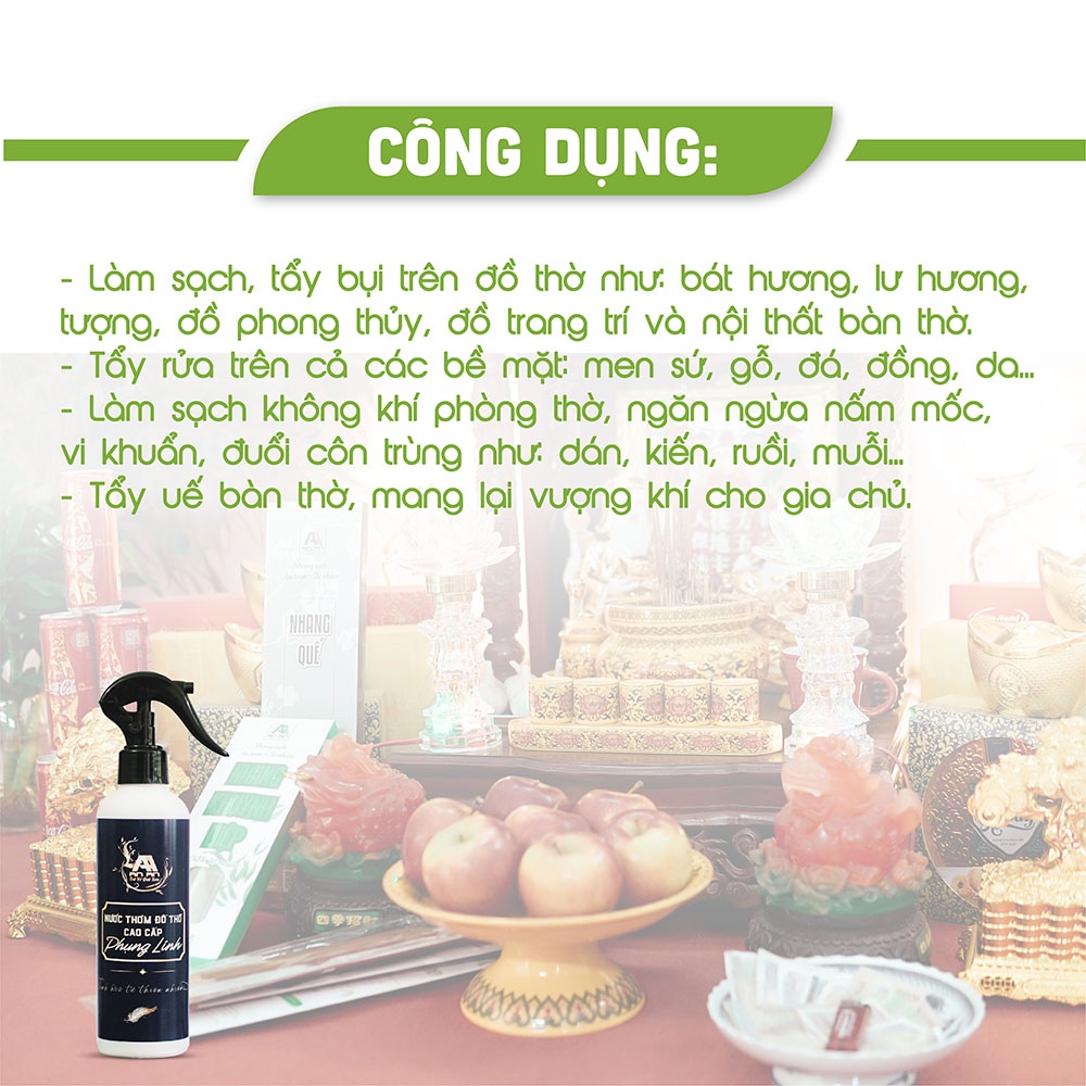 Nước thơm đồ thờ cao cấp Phụng Linh Tinh AN AN nước lau bàn thờ thảo mộc 250ml.