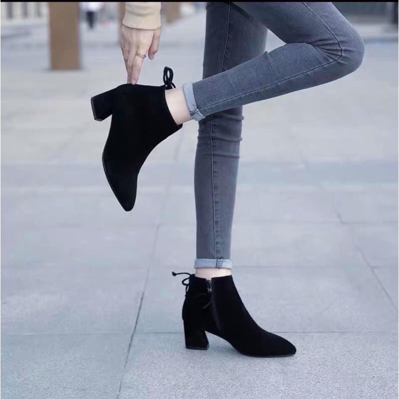 [HOT TREND] Bốt nữ da lộn hàng cao cấp đế vuông khoá sau siêu hot