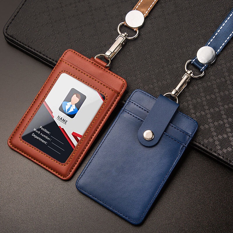 Mới Bao Đựng Thẻ ID Bằng Da Thật Kèm Dây Đeo Nylon 2022 Cho Học Sinh / Nhân Viên Văn Phòng