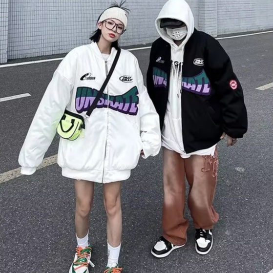 [Spot] Áo Khoác Bóng Chày In Chữ Phong Cách Hip Hop Hàn Quốc Mỹ Thời Trang Thường Ngày Cho Unisex