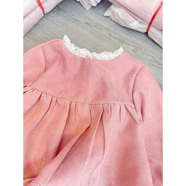 Váy nhung phối ren trắng tiểu thư Babies'Mo xuất hàn cho bé gái 1-5y