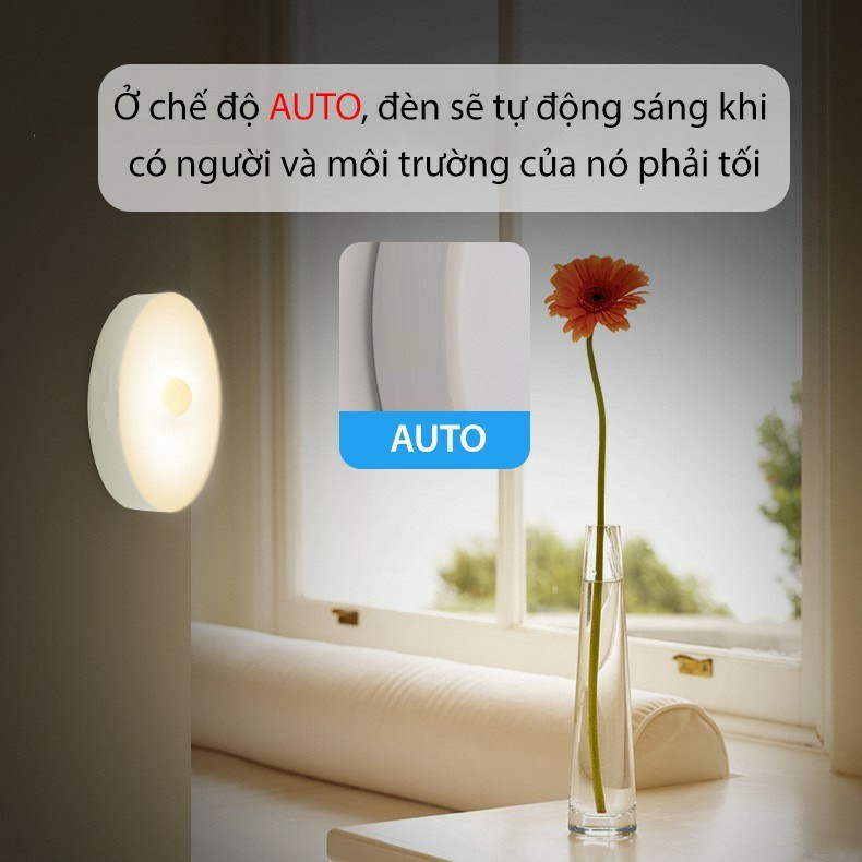 Đèn Cảm Biến Chuyển Động Cảm Ứng Cầu Thang Dán Tường Tủ Đồ Quần Áo, Bếp, Cầu Thang Tích Điện Kèm Dây Sạc Dạng Tròn