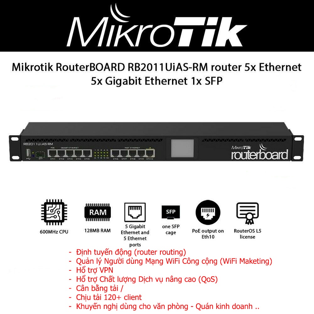 🌱 🌱Router Mikrotik 2011 UiAS-RM | Thiết bị cân bằng tải, Hỗ trợ 150 Kết Nối đồng thời