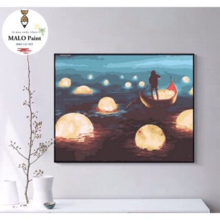 Tranh tự tô màu sơn dầu số hoá HÀNG SẴN Biển Trăng Người Chở Ánh Trăng Tranh Phong Cảnh