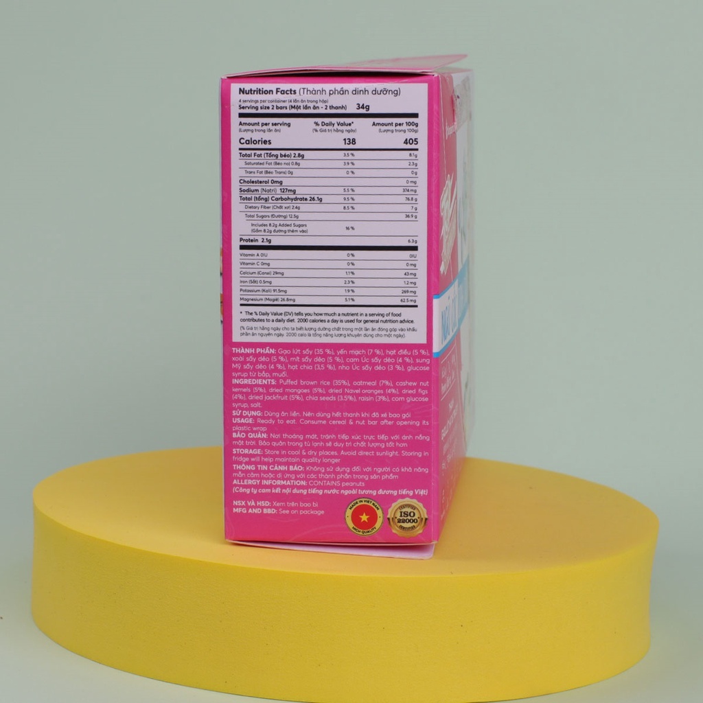 Thanh năng lượng gạo lứt ngũ cốc Hạt và Trái Cây Nonglamfood hộp 8thanh136g| Ăn kiêng giảm cân, ăn CHAY