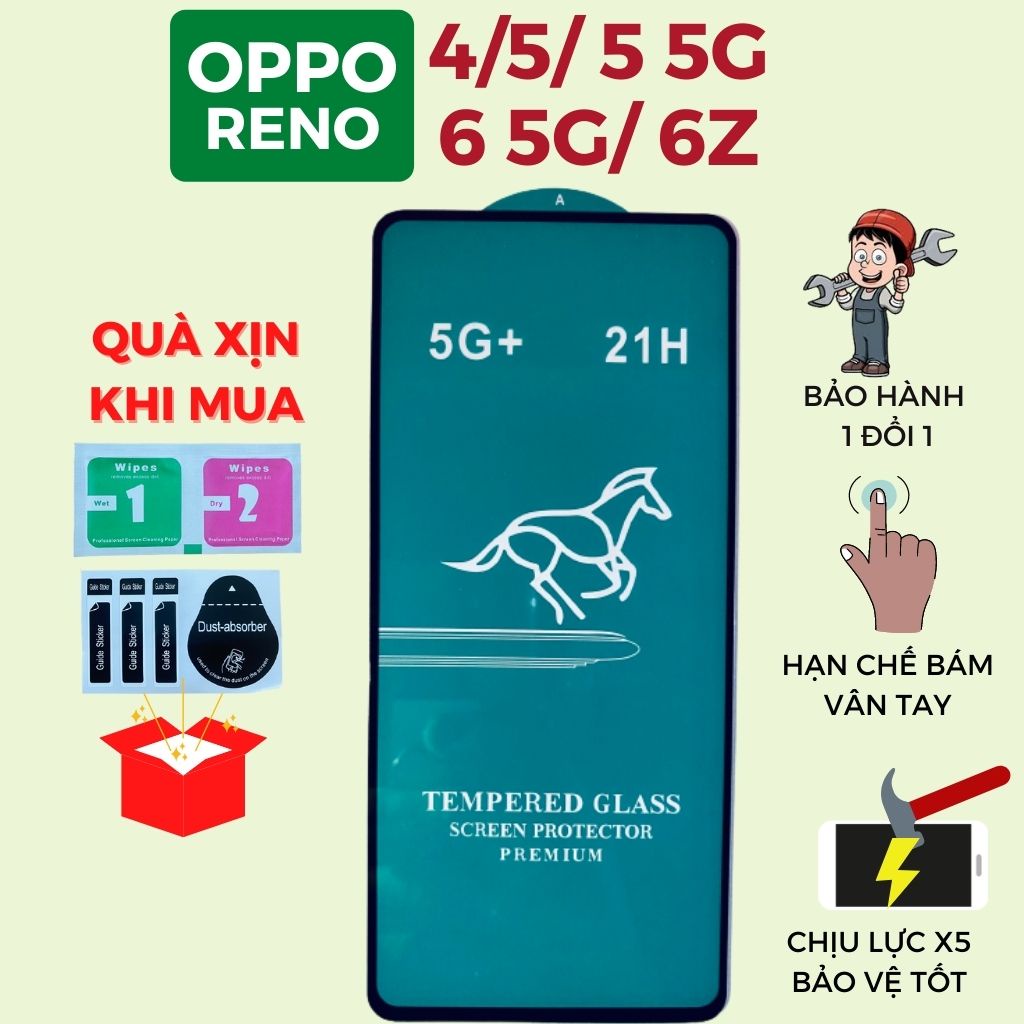 Kính cường lực Oppo Reno 4/ Reno 5/ Reno 6 5G/ Reno 6z Full màn cao cấp OG+ độ cứng 21H siêu mượt chống bám vân tay