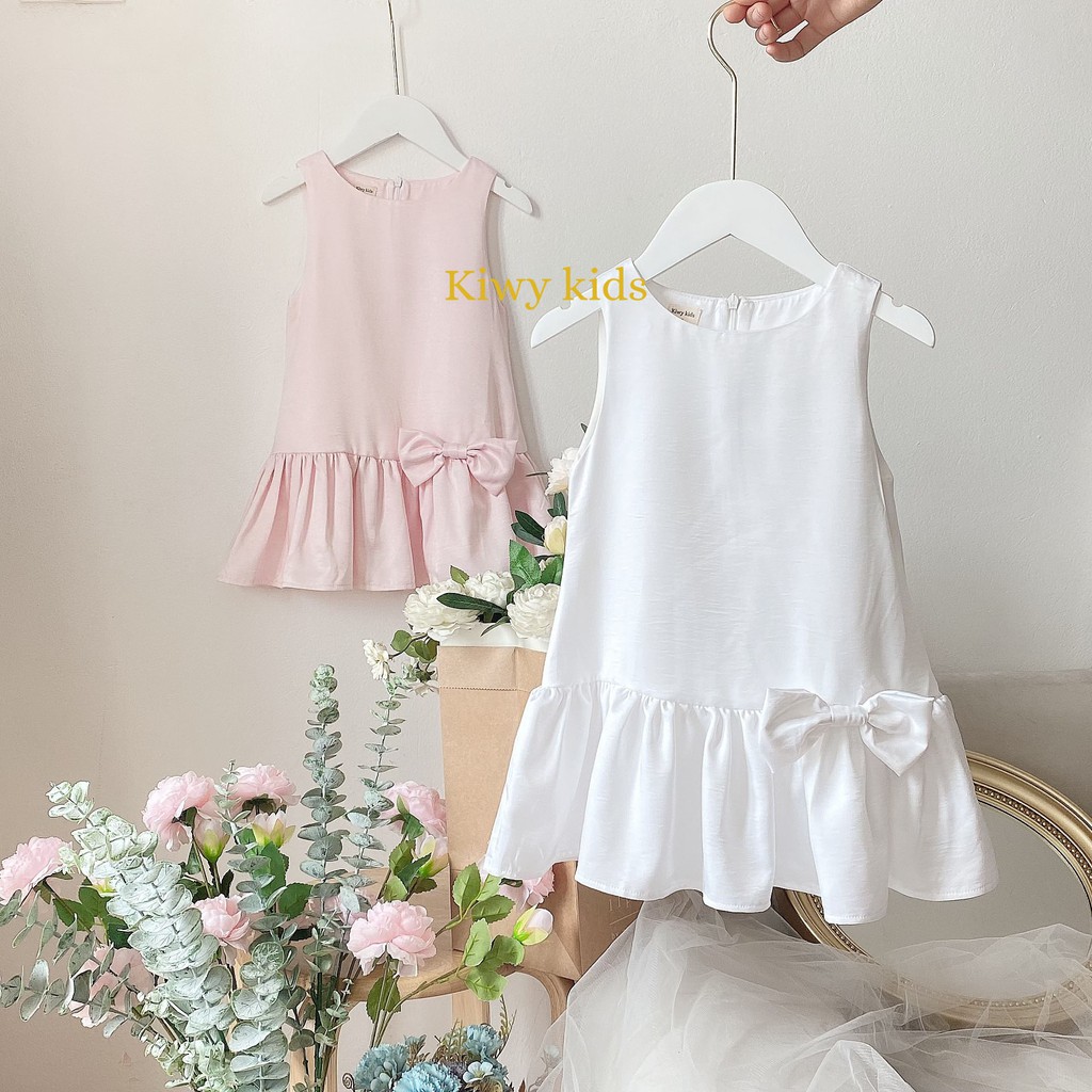 Váy lụa bé gái KIWY KIDS dáng đuôi cá đính nơ sang chảnh Kidsh2101 cho bé từ 1 đến 11 tuổi