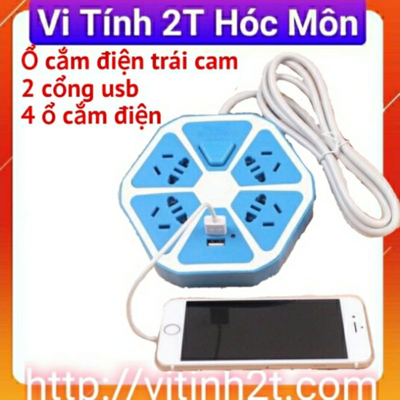 Ổ cắm điện hình trái cam với 2 cổng USB 4 ổ cắm điện