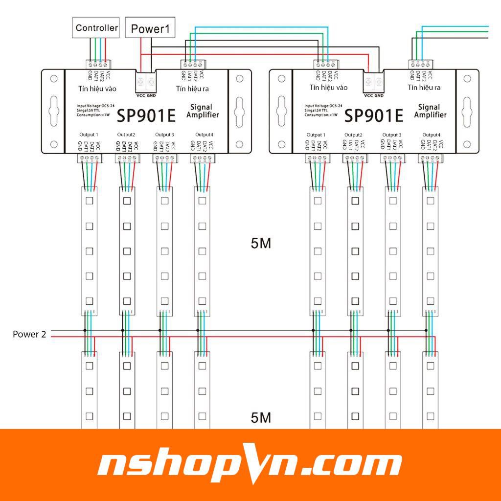 Bộ khuếch đại tín hiệu SP901E cho LED WS2811 / 2812B