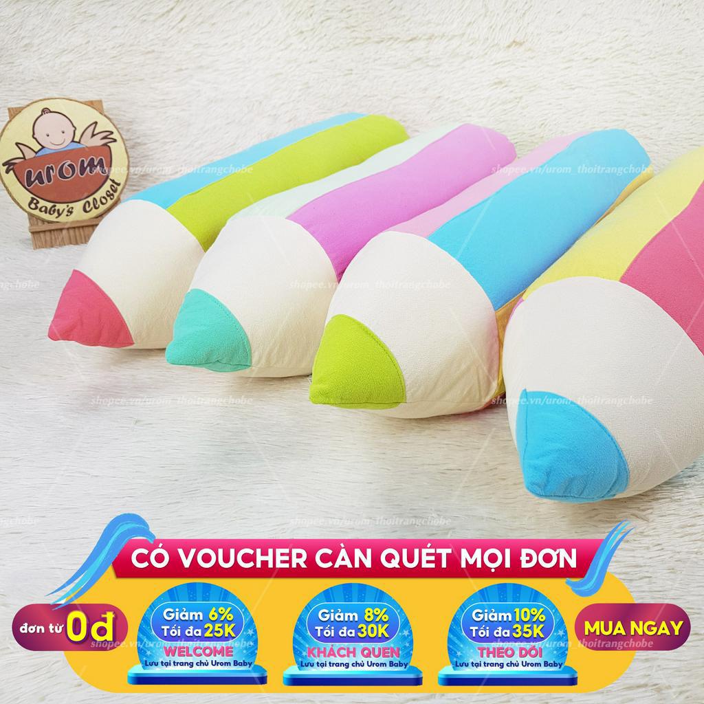 Gối ôm bút chì cho bé vải cotton cara thấm hút bông gòn Microfiber êm ái nhiều màu đáng yêu