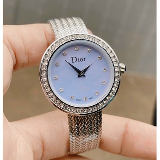 Đồng hô nữ Dior dây thép lụa viền đá, không gỉ
