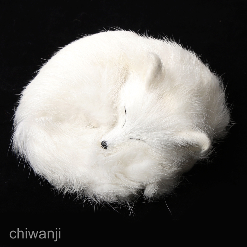 Cute Realistic Sleeping  Real Fur Furry Animal Interior Ornament White