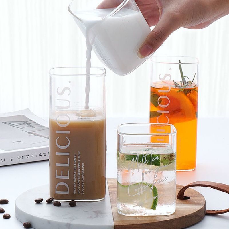 Cốc Thủy Tinh Vuông Pha Sữa, Nước Hoa Quả, Cà Phê 400ML - 500ML