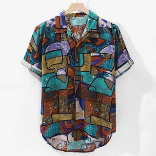 Áo sơ mi tay ngắn form rộng in họa tiết phong cách Hawaii thời trang cho nam