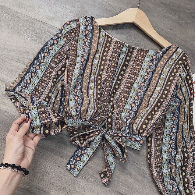 Áo croptop thổ cẩm nơ lưng [ ACT106 ]