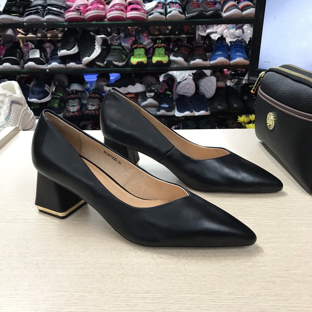 Giầy Nữ Mũi Nhọn Gót Trụ Cao 5cm Da Thật VNXK