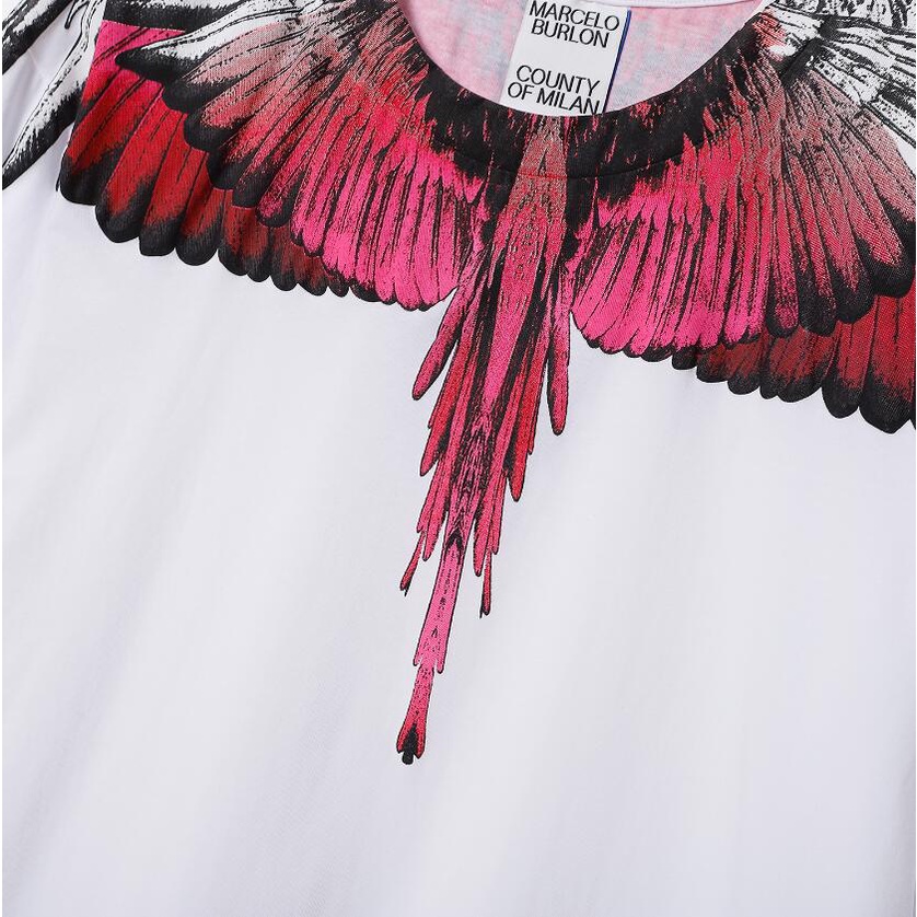 Áo Thun Cotton Đen Tay Ngắn In Hình Đôi Cánh Màu Gradient Thời Trang