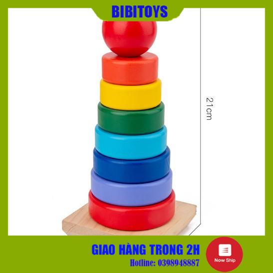 [RẺ VÔ ĐỊCH] Đồ chơi tháp cầu vồng gỗ size lớn giúp bé nhận biết màu sắc